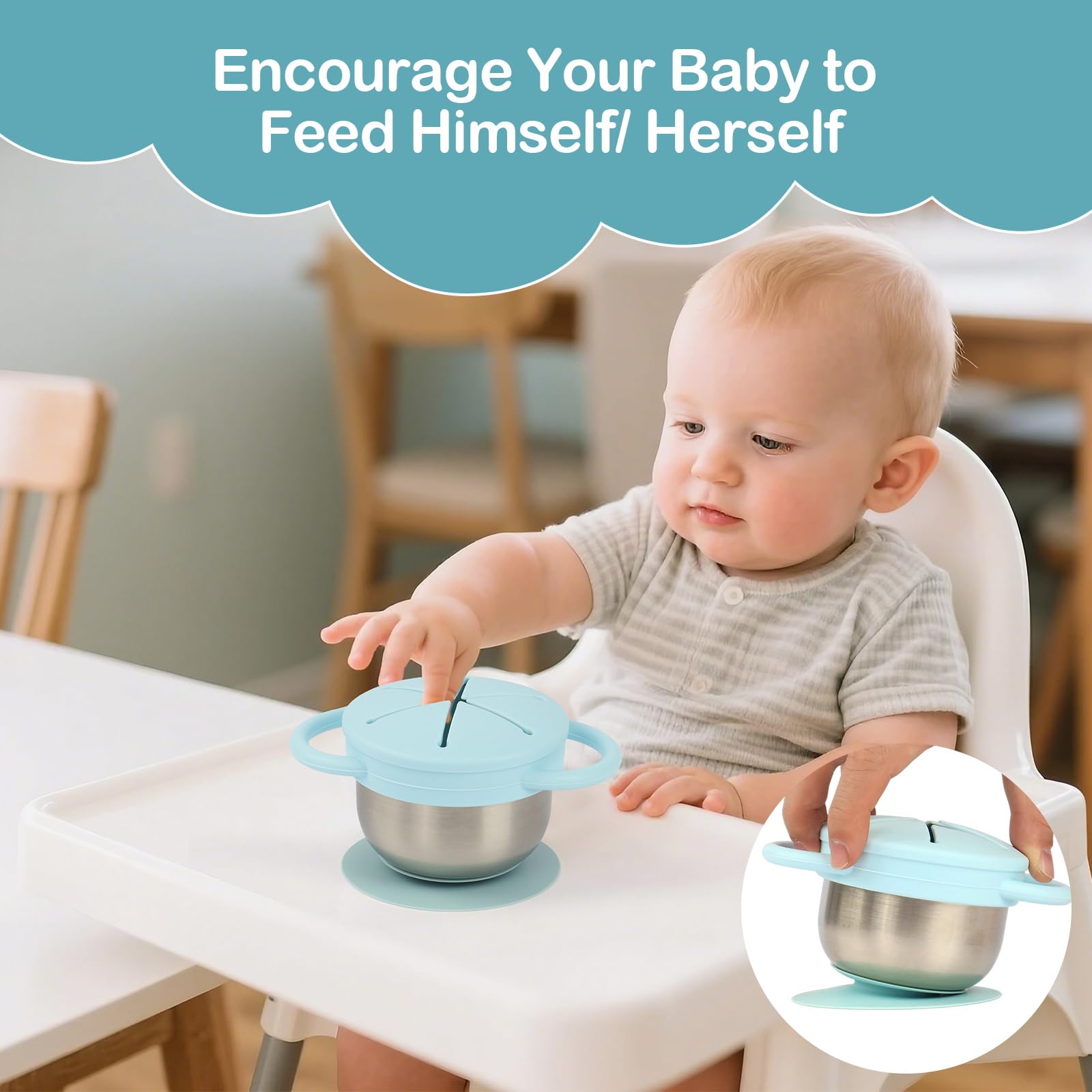 Daximo dual-handles support toddler grip during snack time