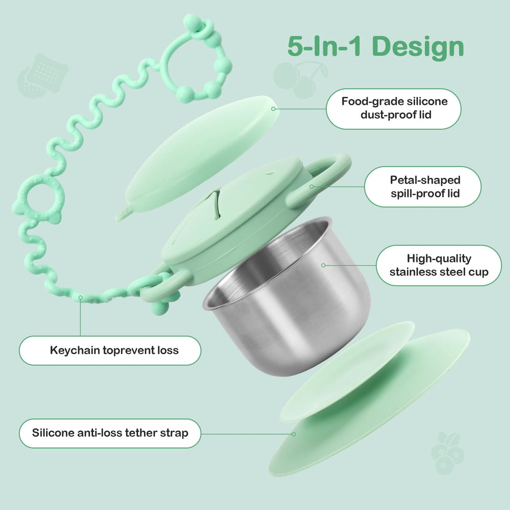 Daximo dual easy-grip handles support small hands learning to eat independently.