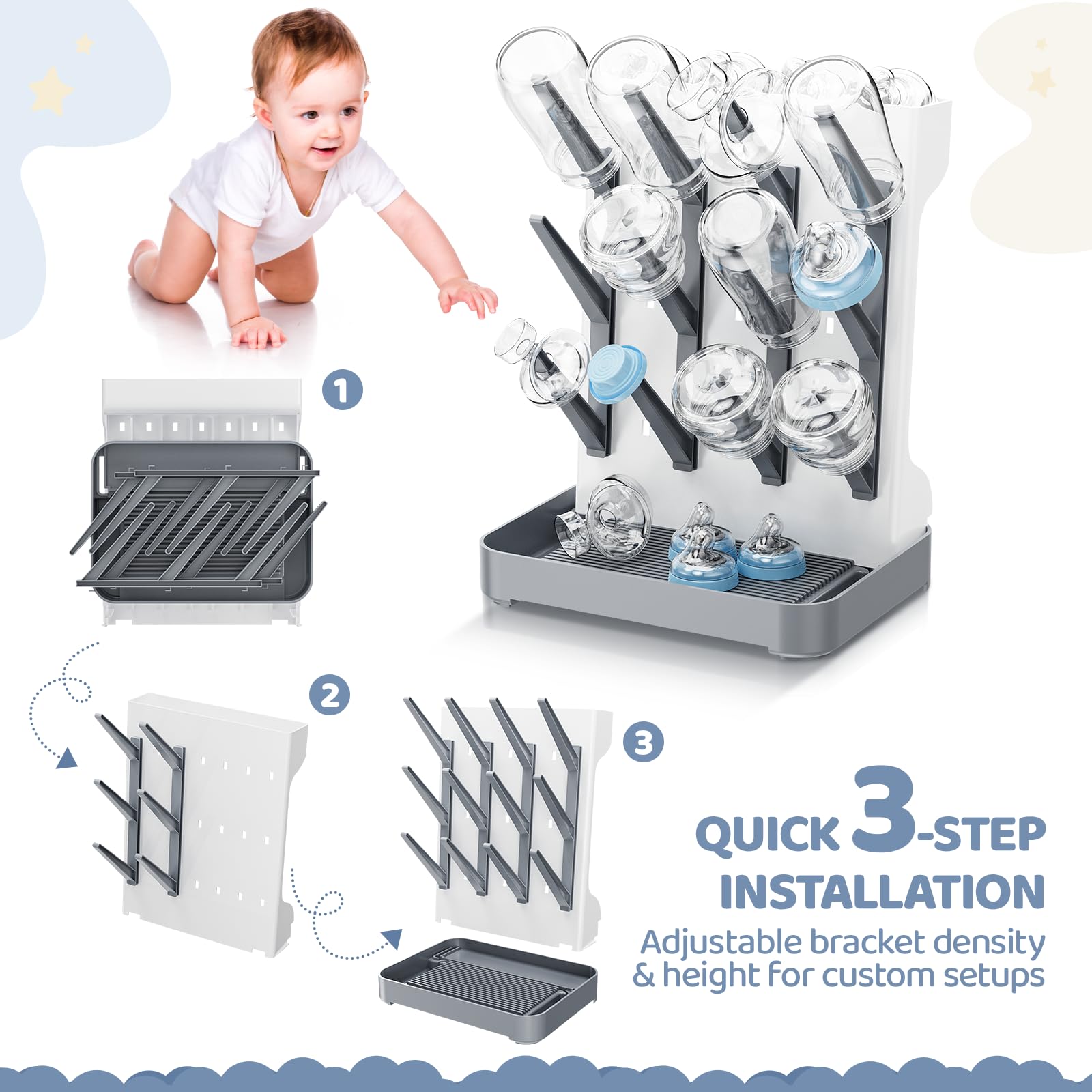 Dayacoco baby accessories rack on counter promoting everyday organization