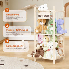 Dayacoco elastic band system secures plush toys for easy, space-saving access.