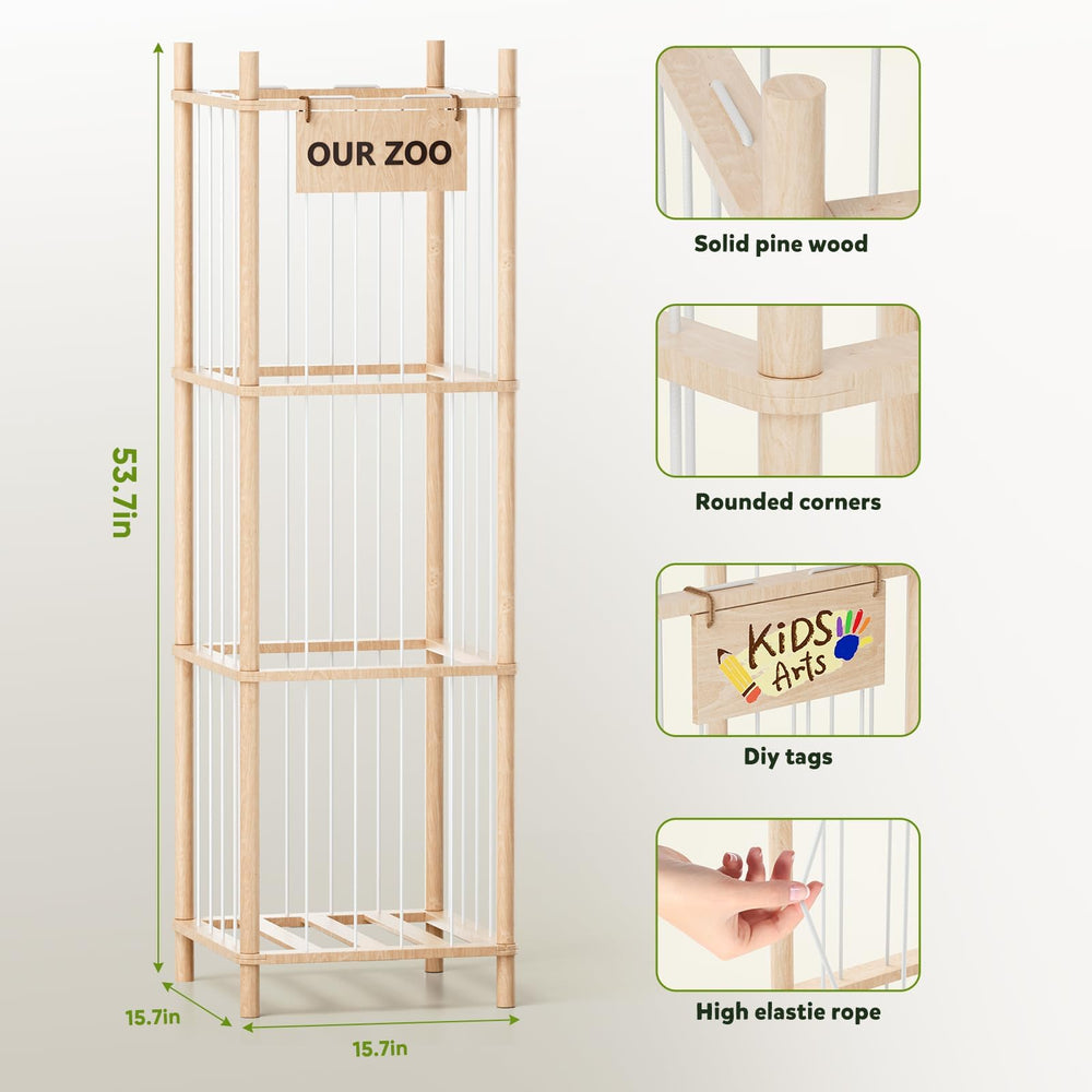 Dayacoco elastic band system securely holds plush toys and reduces clutter.