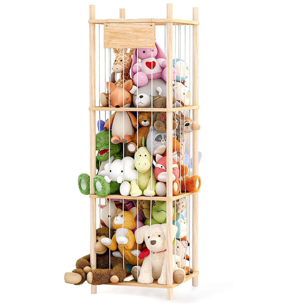 Dayacoco stuffed animal storage tower demonstrates vertical organization for toys.