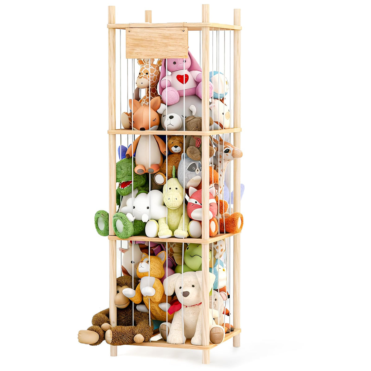 Dayacoco stuffed animal storage tower demonstrates vertical organization for toys.