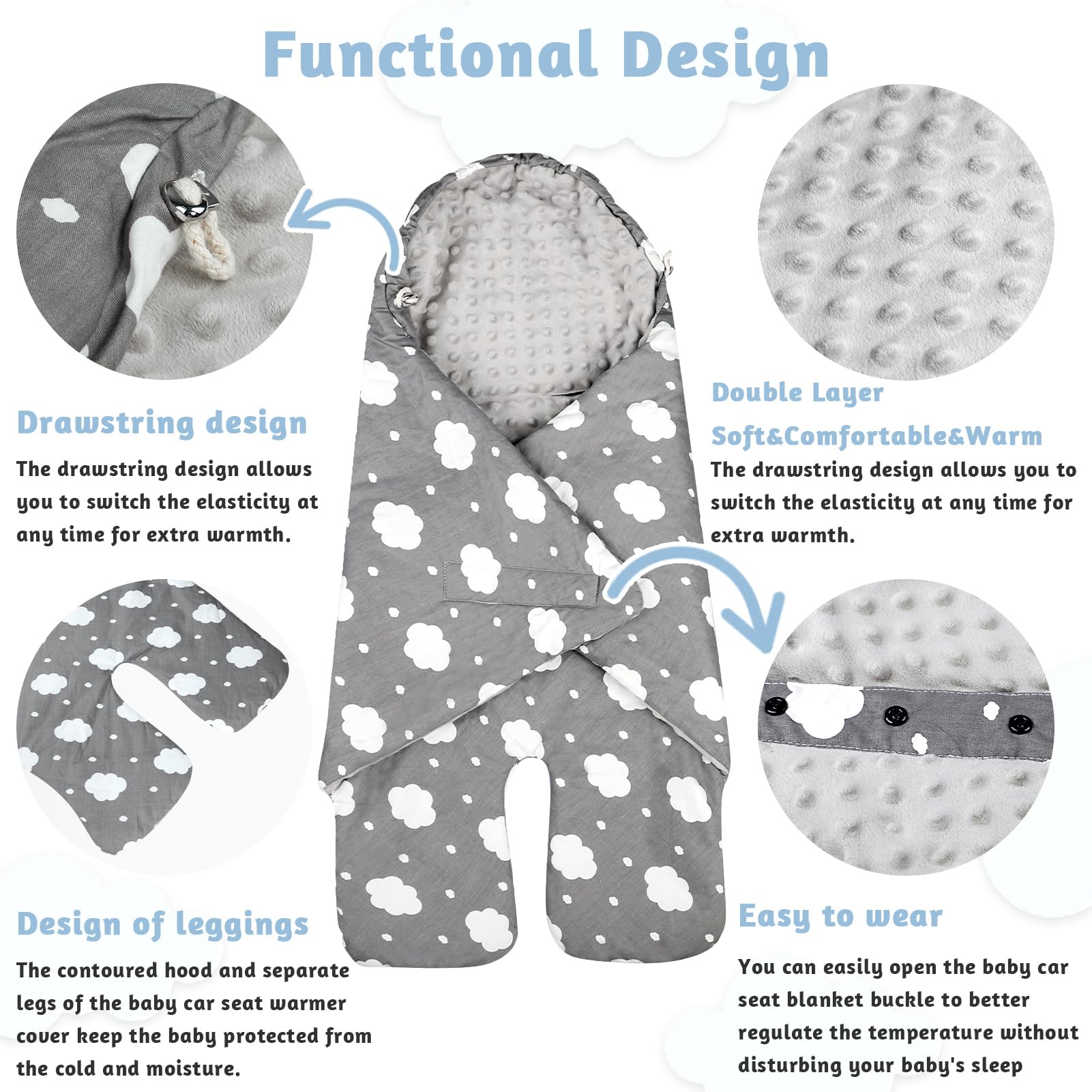 DAYEEBALL blanket fits 5-point and 3-point belts for universal use