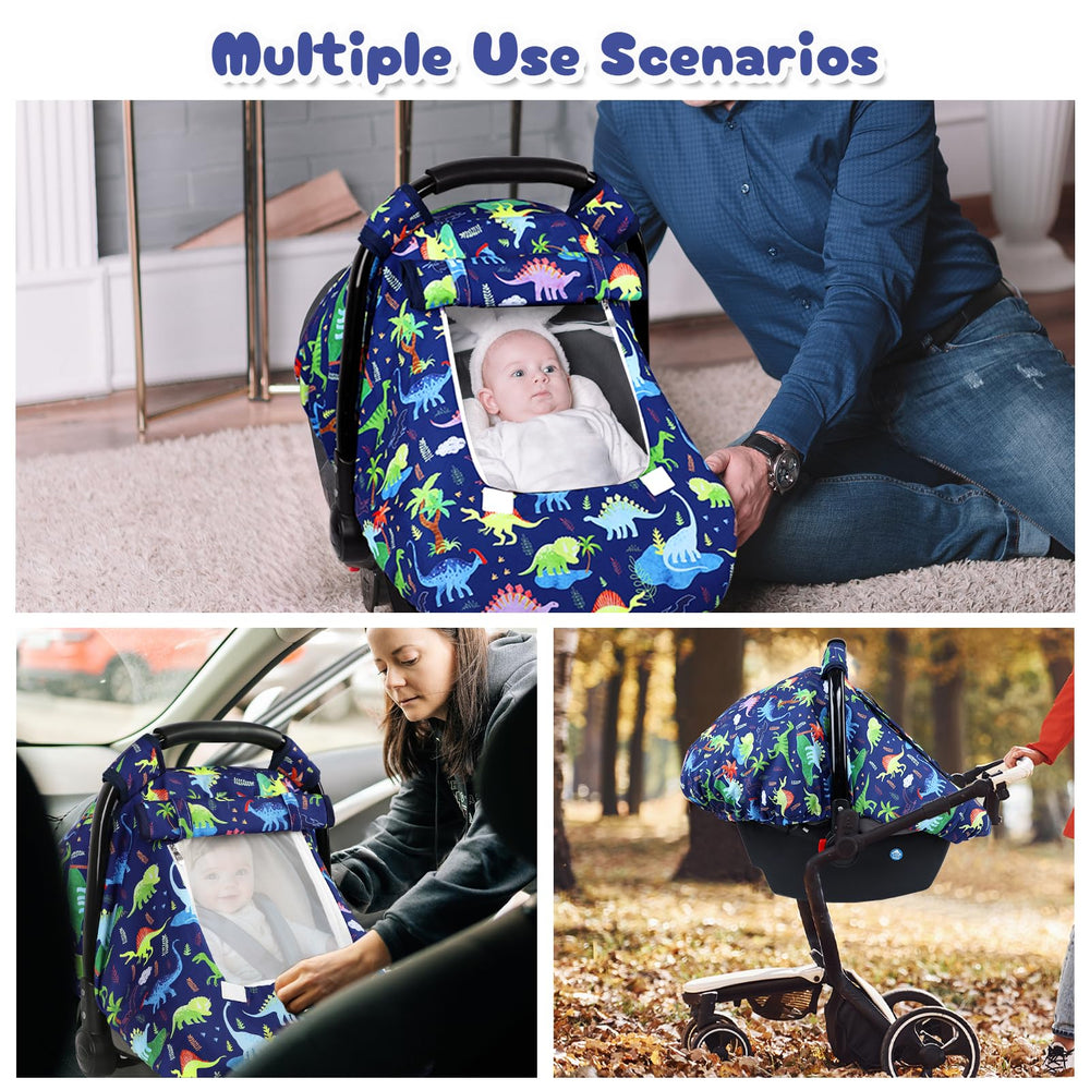 DAYEEBALL dinosaur car seat cover features a mesh window for easy visibility.