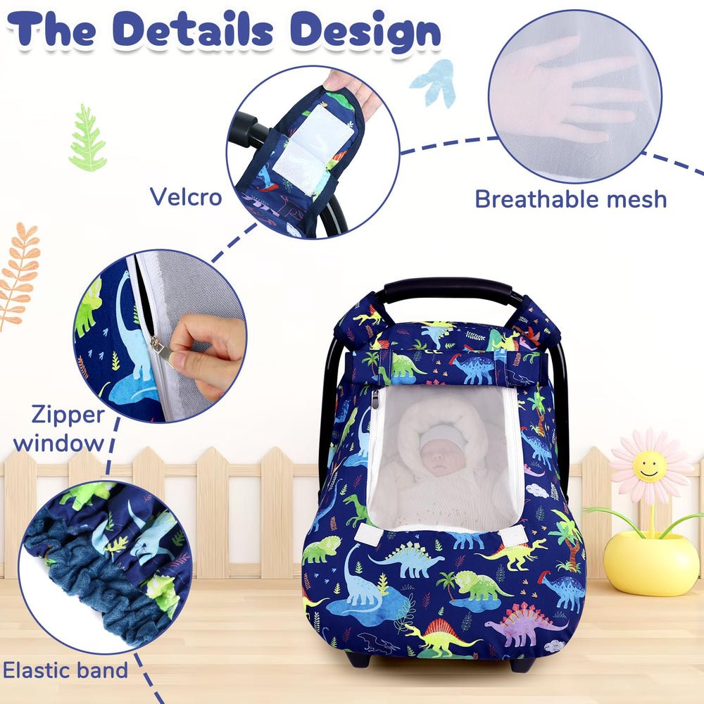 DAYEEBALL dinosaur car seat cover shows windproof design to shield baby from breeze.