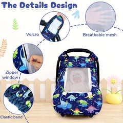DAYEEBALL dinosaur car seat cover shows windproof design to shield baby from breeze.