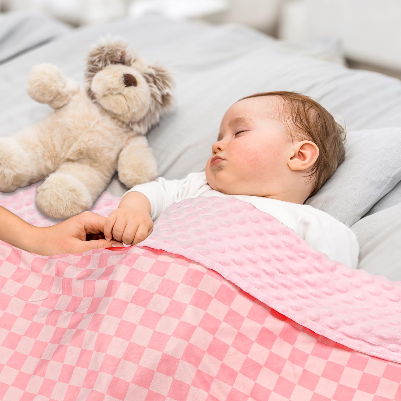 DAYEEBALL dotted-back 3D polka-dots blanket adds warmth for nap time.