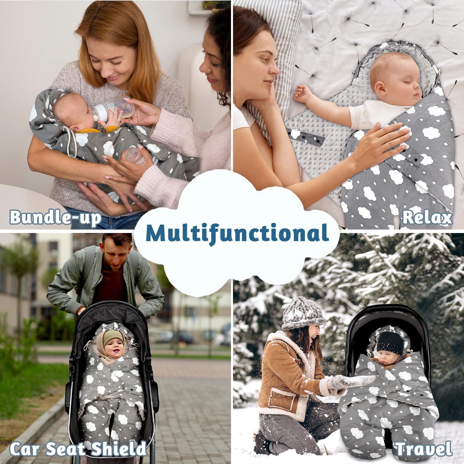 DAYEEBALL hooded baby swaddle with drawstring for adjustable fit