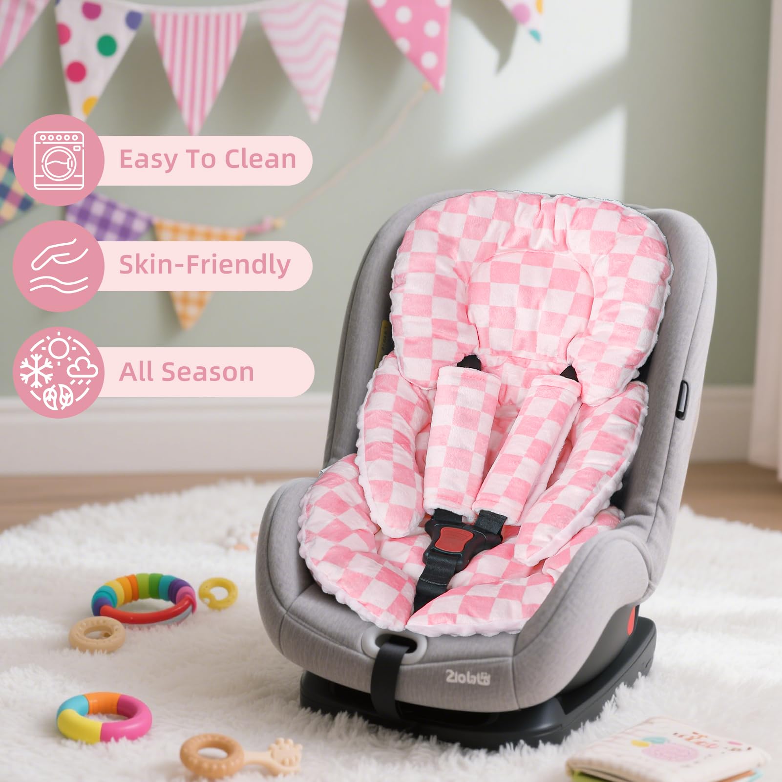 DayeeBall car seat insert fabric close-up shows soft 3D padding for comfort.