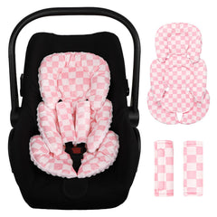 DayeeBall infant car seat insert in pink checkerboard front view provides full body support.