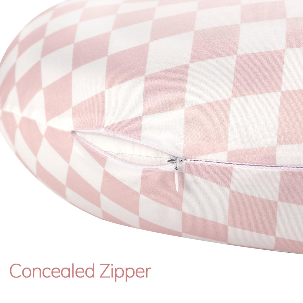 DAYEEBALL nursing pillow cover pink checkerboard uses elastic wrap for secure fitting