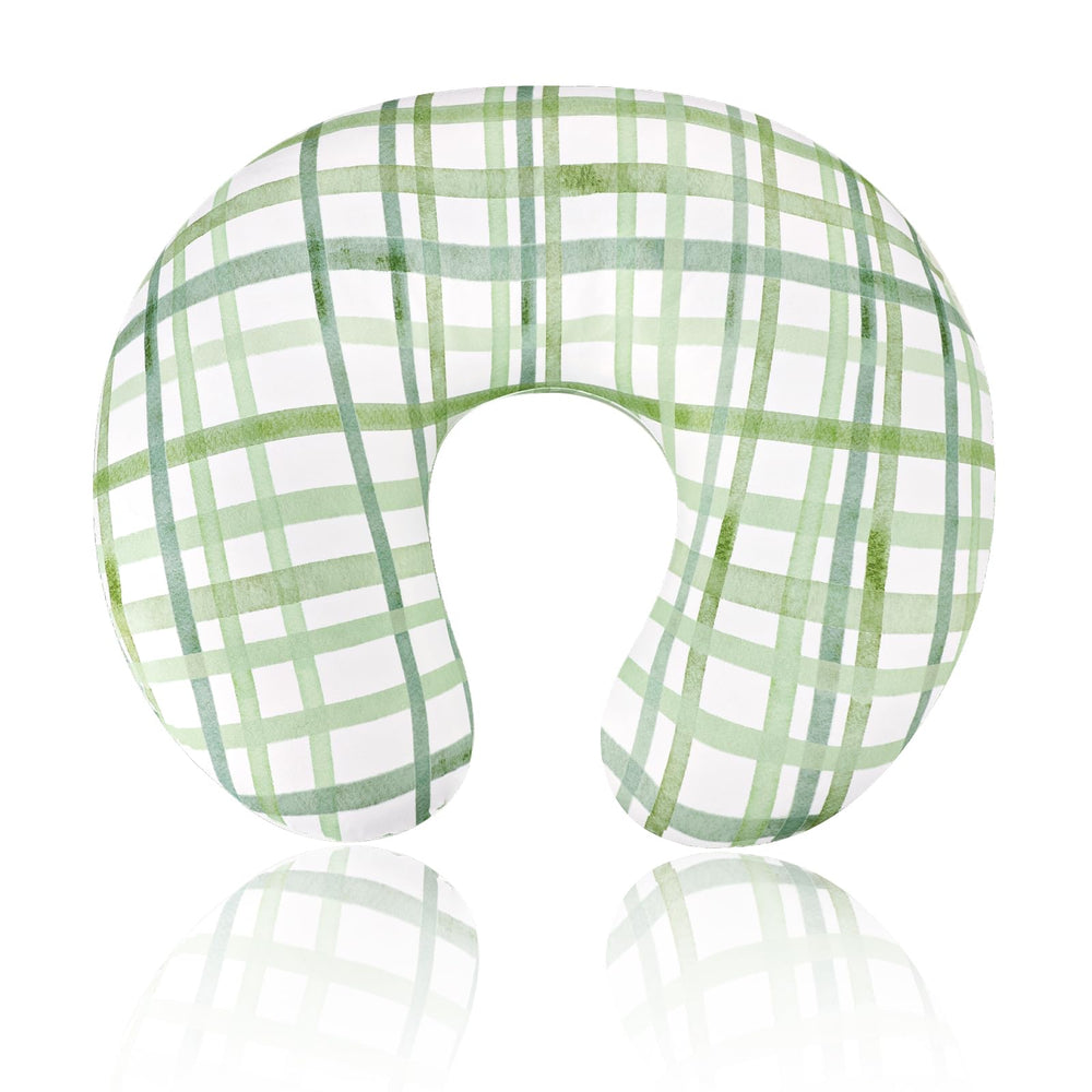 DAYEEBALL nursing pillow cover in green grid offers gentle skin contact for newborn comfort