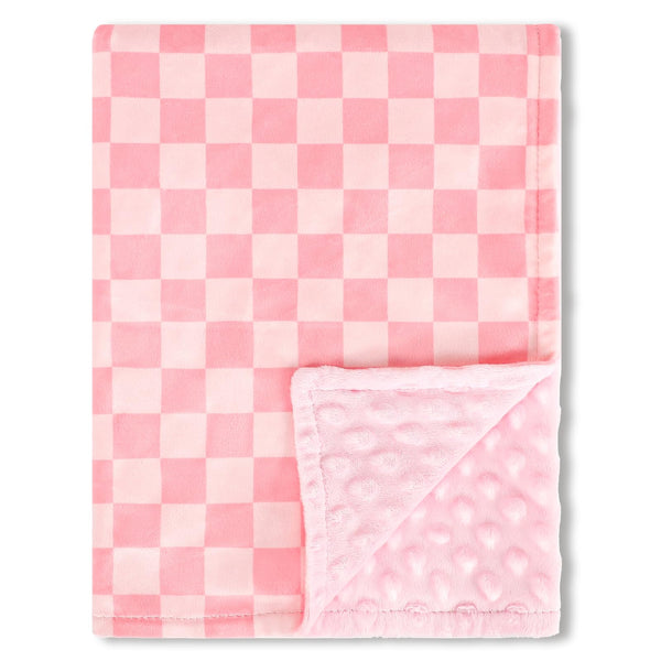 DAYEEBALL pink-checkered-pattern blanket for crib time and cozy naps.