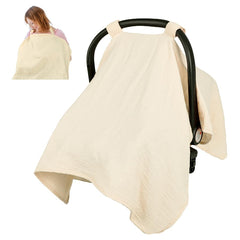 DAYEEBALL summer muslin car seat cover in beige offers breathable protection for baby.