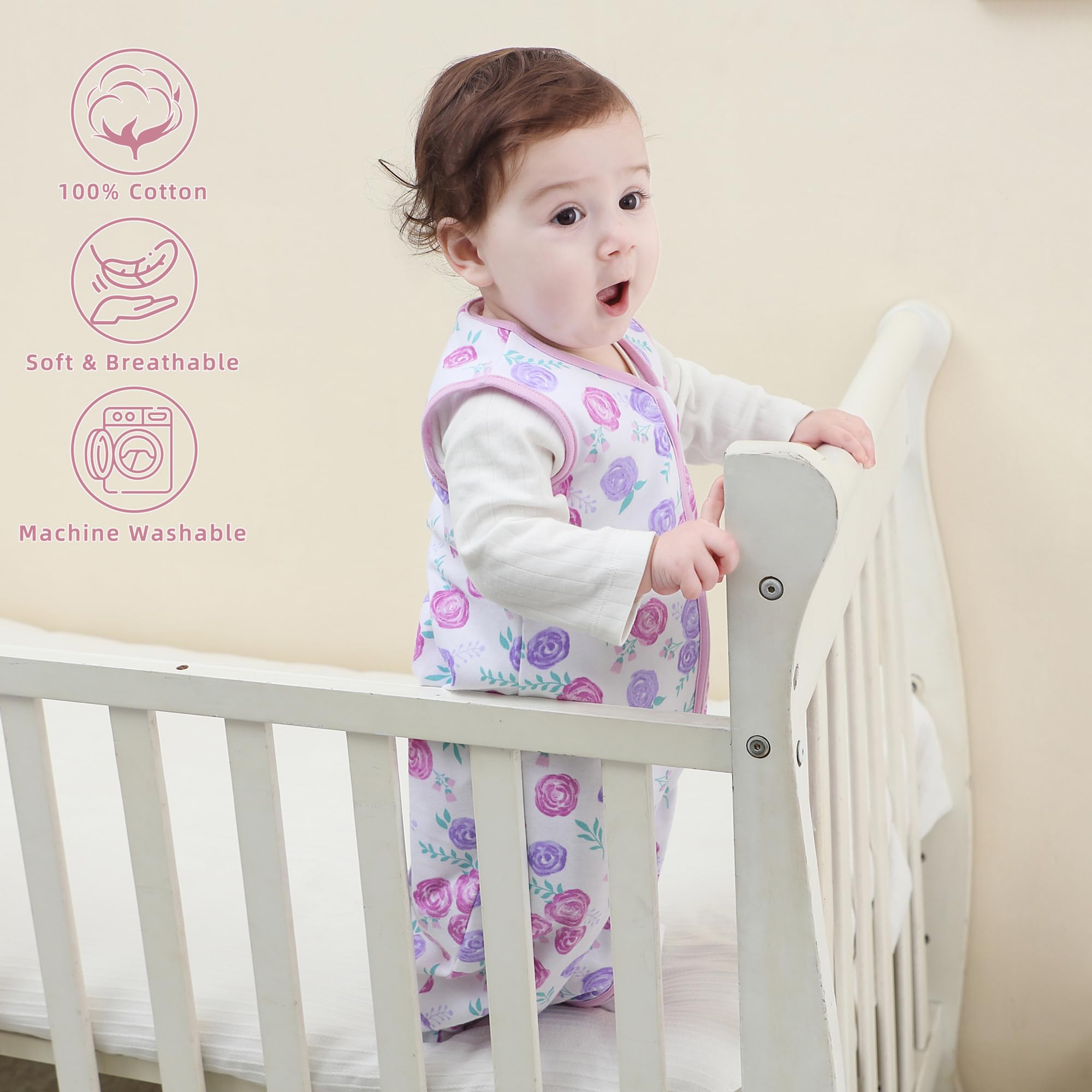 DaysU cotton baby sleep sack in purple flower pattern for gentle warmth