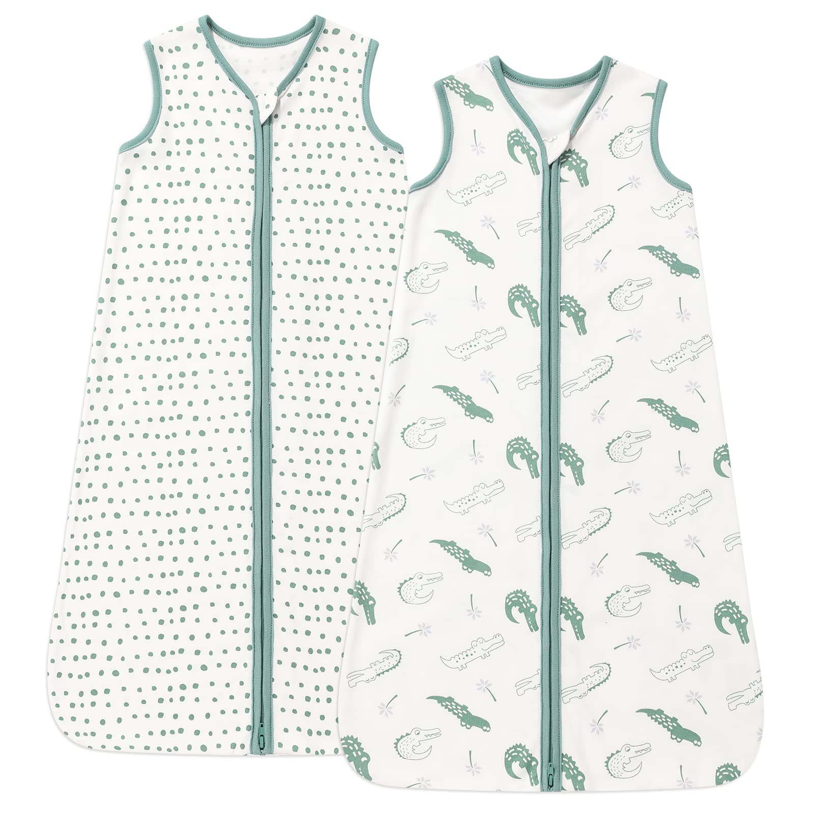 DaysU cotton sleep sack in green crocodile pattern offers cozy newborn sleep and secure fit.