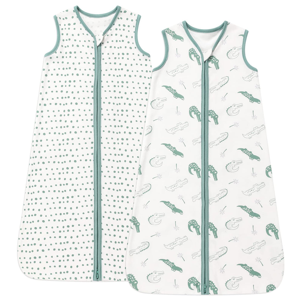 DaysU cotton sleep sack in green crocodile pattern offers cozy newborn sleep and secure fit.