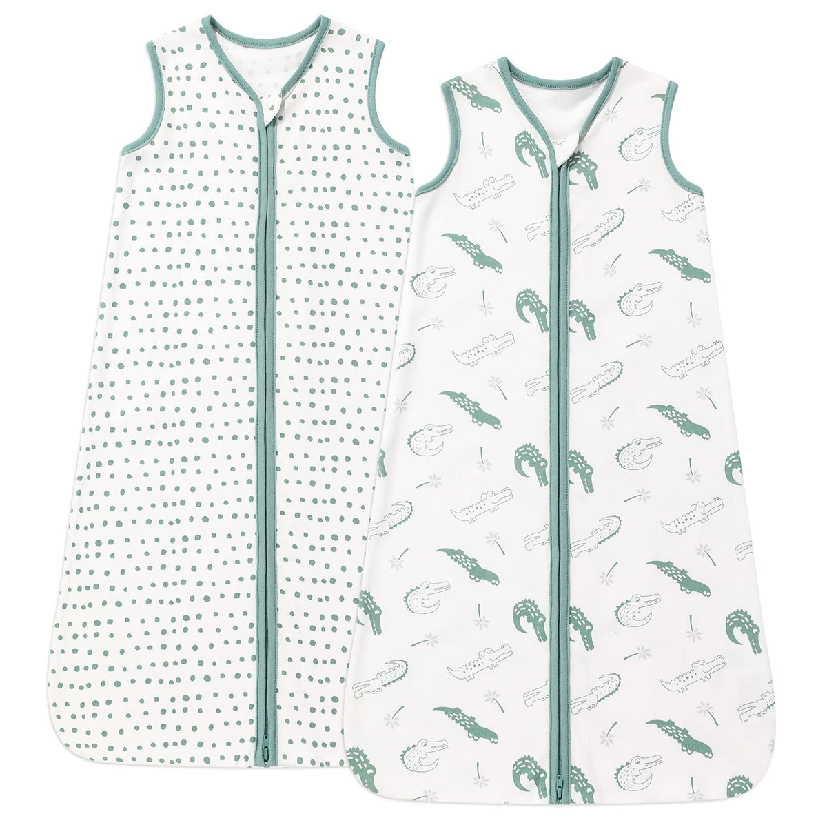 DaysU cotton sleep sack in green crocodile pattern offers cozy newborn sleep and secure fit.