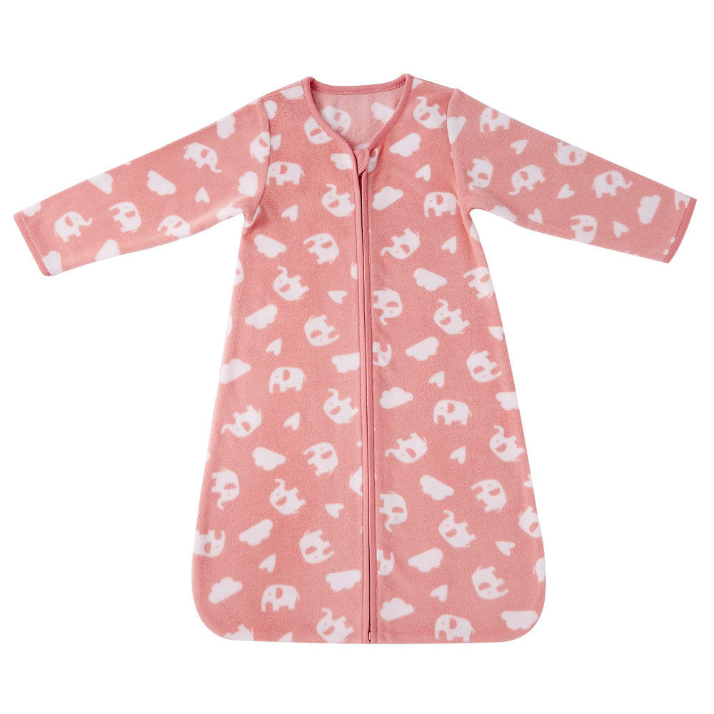 DaysU micro fleece sleep sack with elephant pattern keeps baby warm and secure during naps.