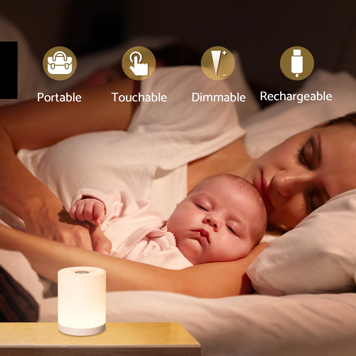 DAZZY DOT compact nursery lamp fits on a changing table.