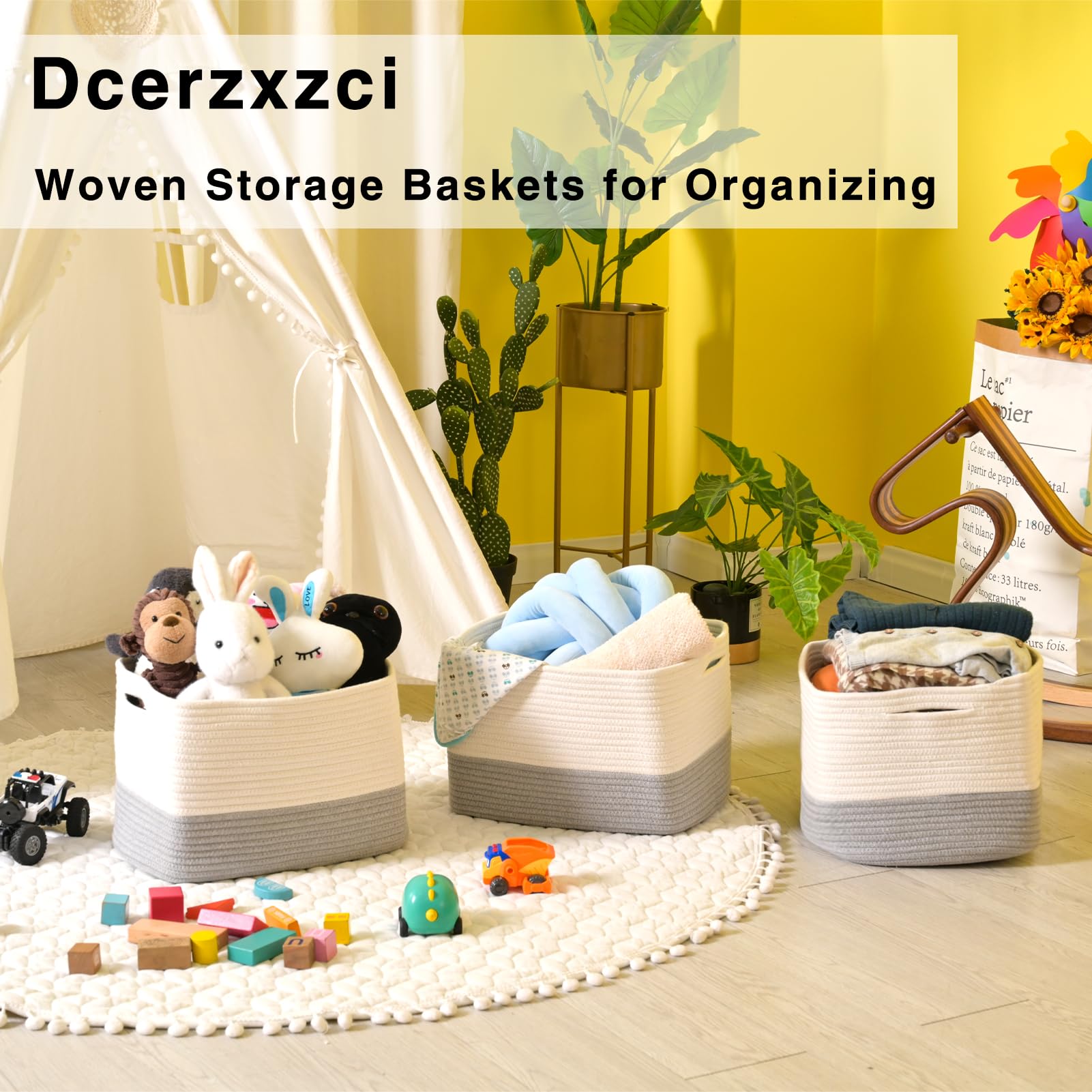 Dcerzxzci foldable cotton rope basket saves space when not in use.
