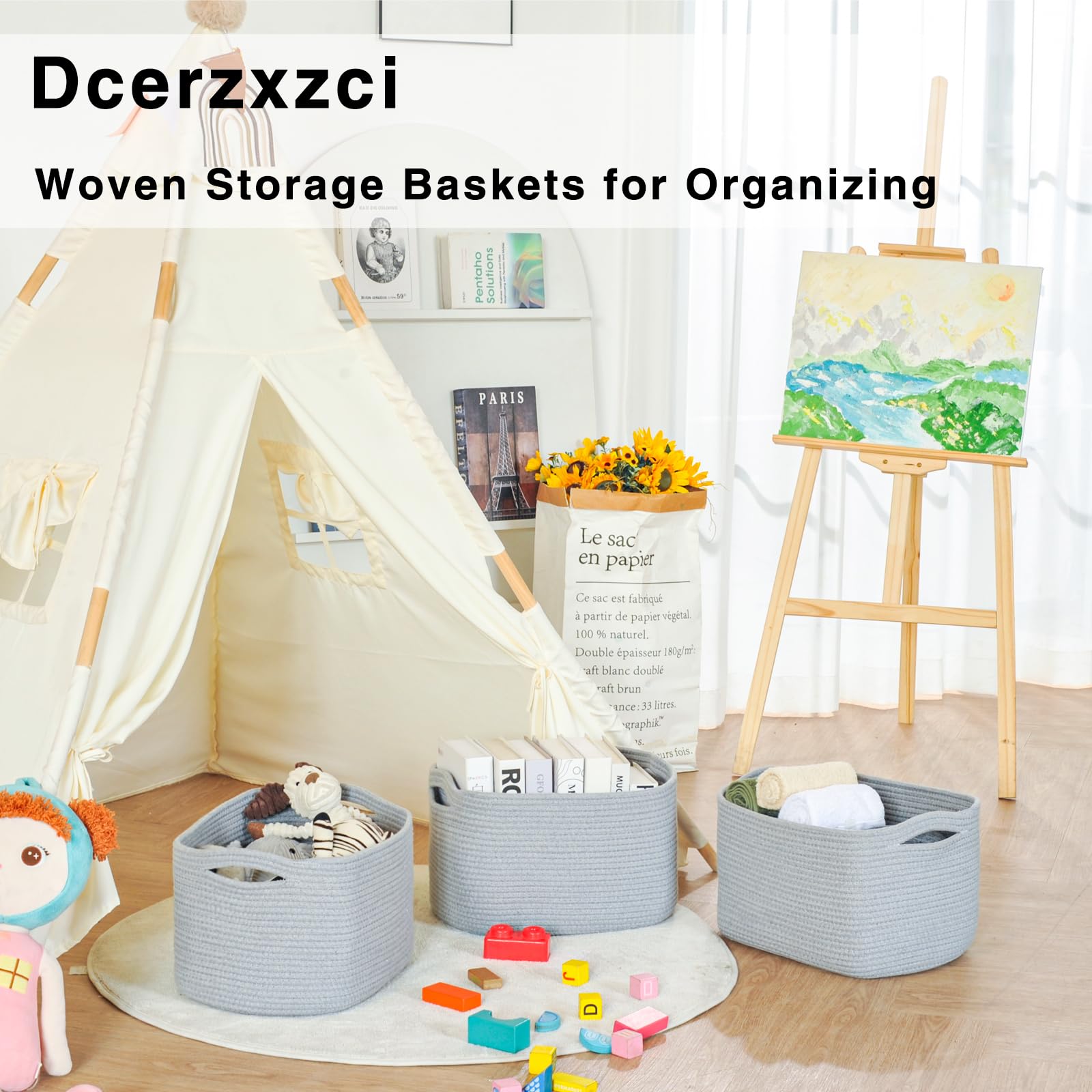 Dcerzxzci grey storage basket folded for compact storage when not in use.