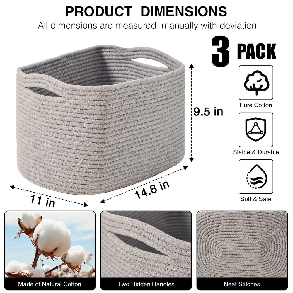 Dcerzxzci grey storage basket with two handles, easy transport.