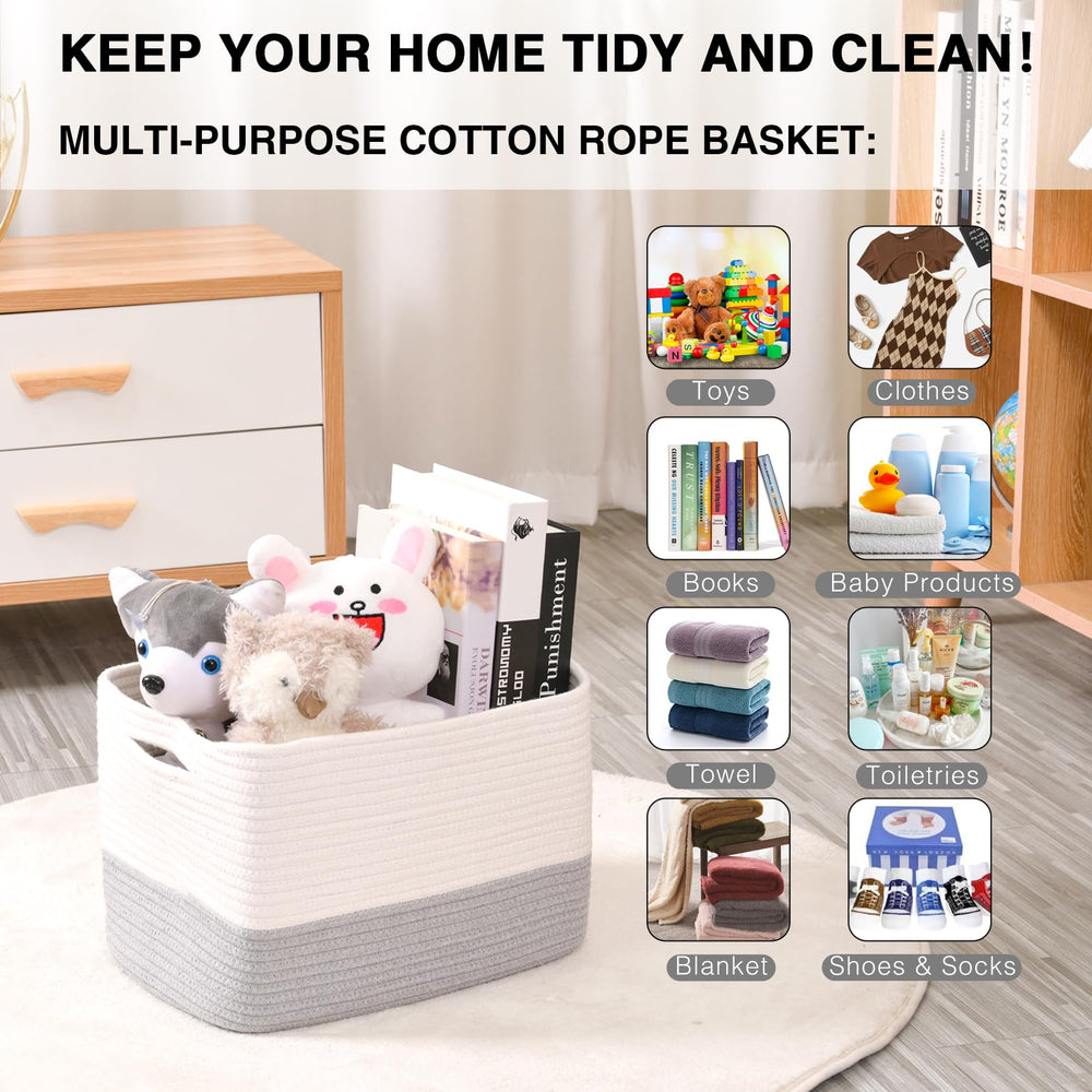 Dcerzxzci kids room storage basket in off-white and grey blends with decor.
