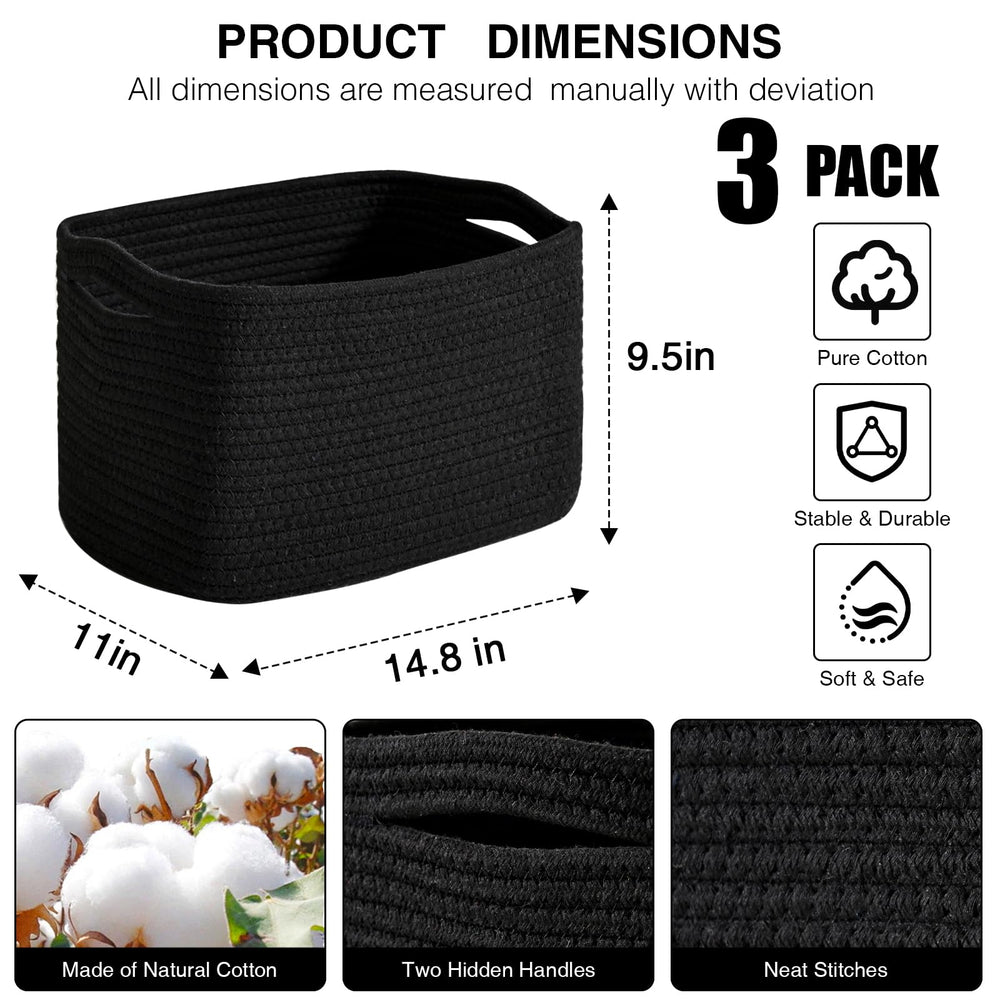 Dcerzxzci black basket side view showing sturdy rope and handles