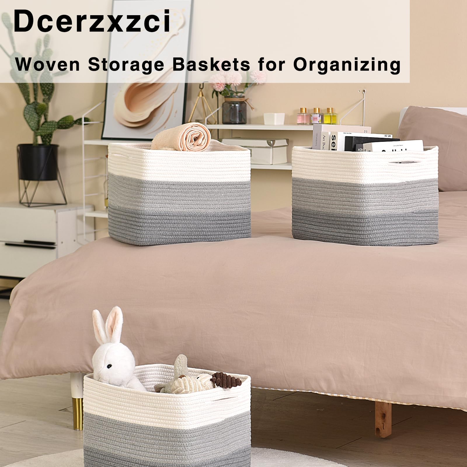 Dcerzxzci storage baskets measure 14.8 by 11 by 9.5 inches.