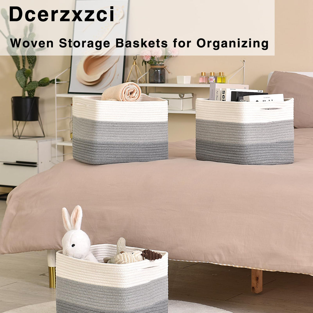Dcerzxzci storage baskets measure 14.8 by 11 by 9.5 inches.