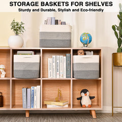 Dcerzxzci coiled cotton rope basket folded for compact storage.