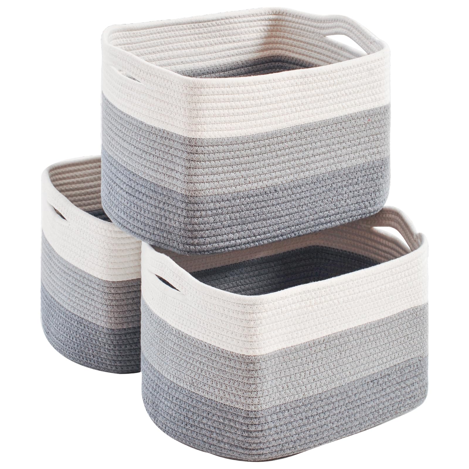 Dcerzxzci gradient grey storage baskets on shelves for organized space.