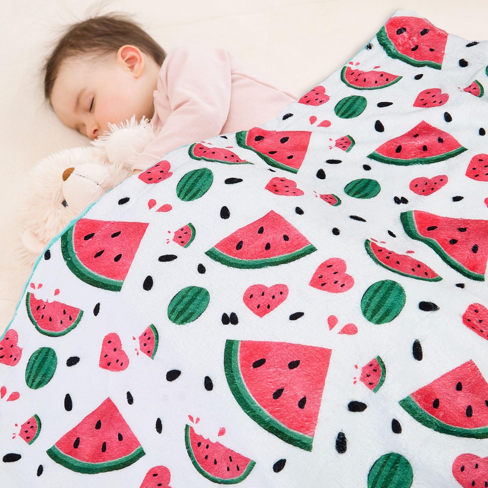 DCOOLGO Watermelon Blanket used as stroller cover on outings