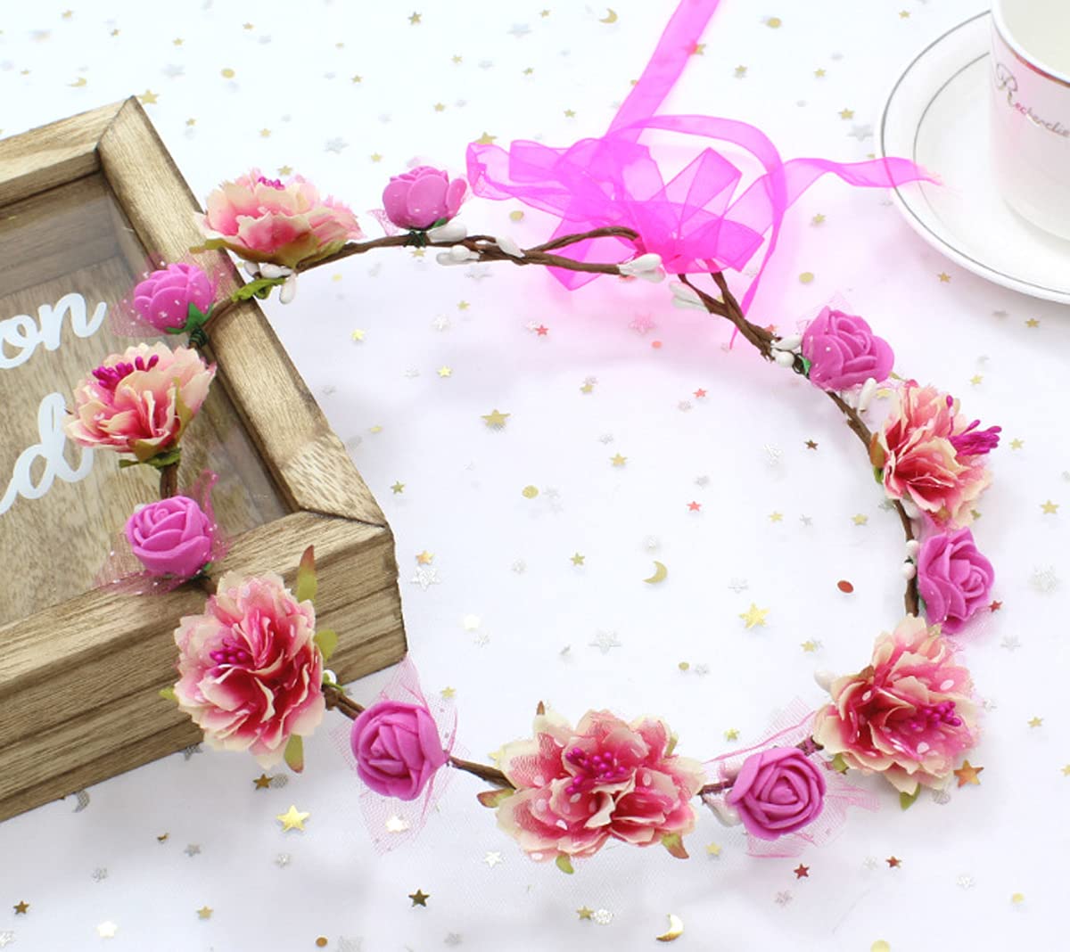 DDazzling outdoor photo prop rose flower crown enhances festival looks