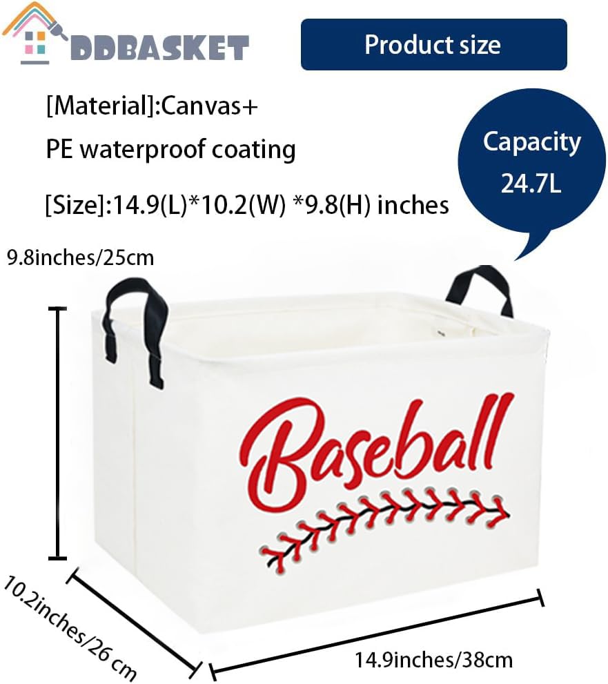 DDBASKET Rectangular Baseball Basket washable canvas with waterproof lining.