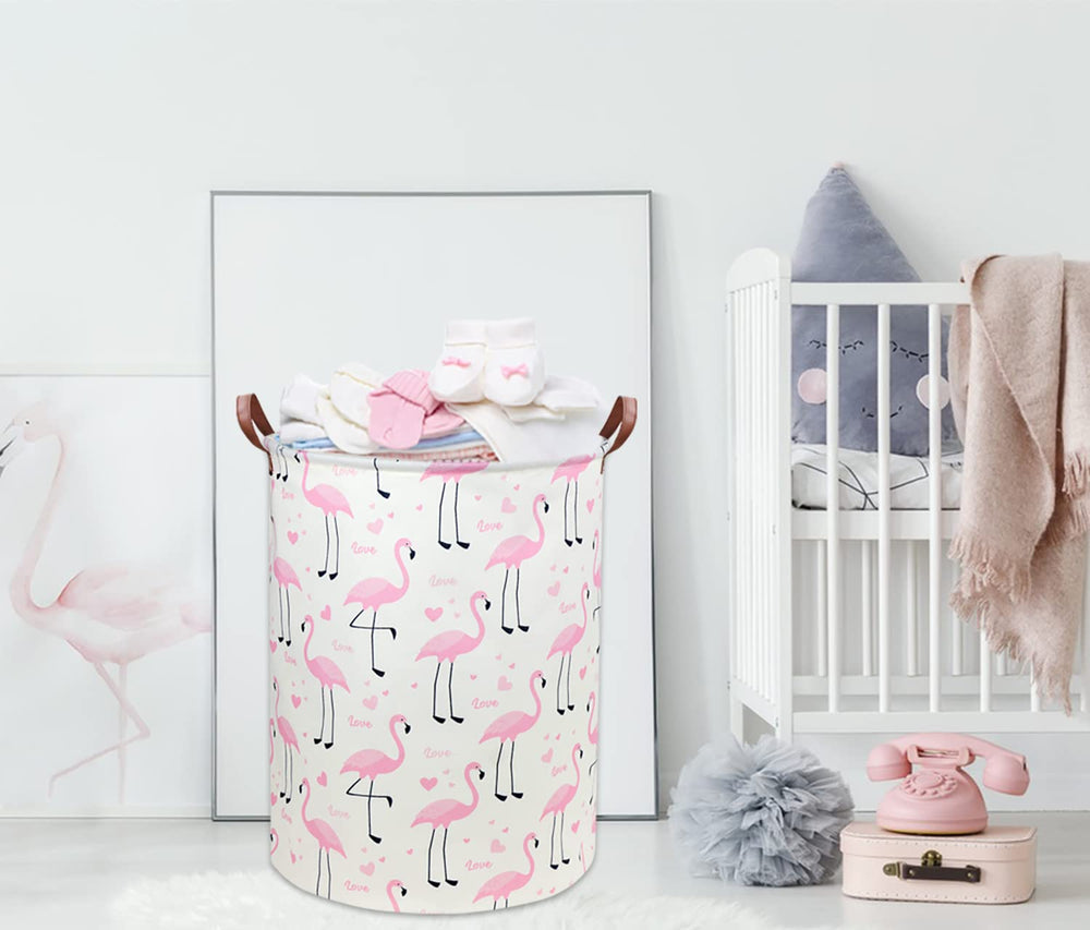 DDBASKET Flamingo Pink hamper folded for compact storage in a nursery