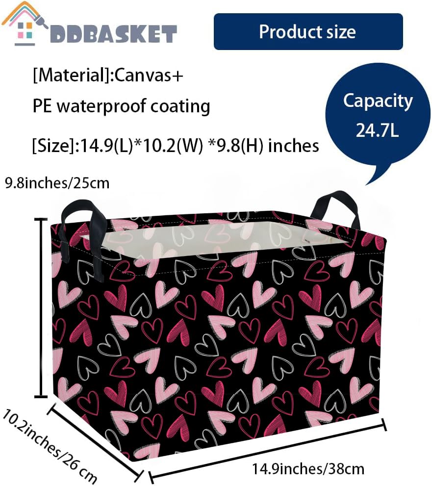 DDBASKET heart basket with canvas exterior and waterproof lining for easy cleaning after playtime.