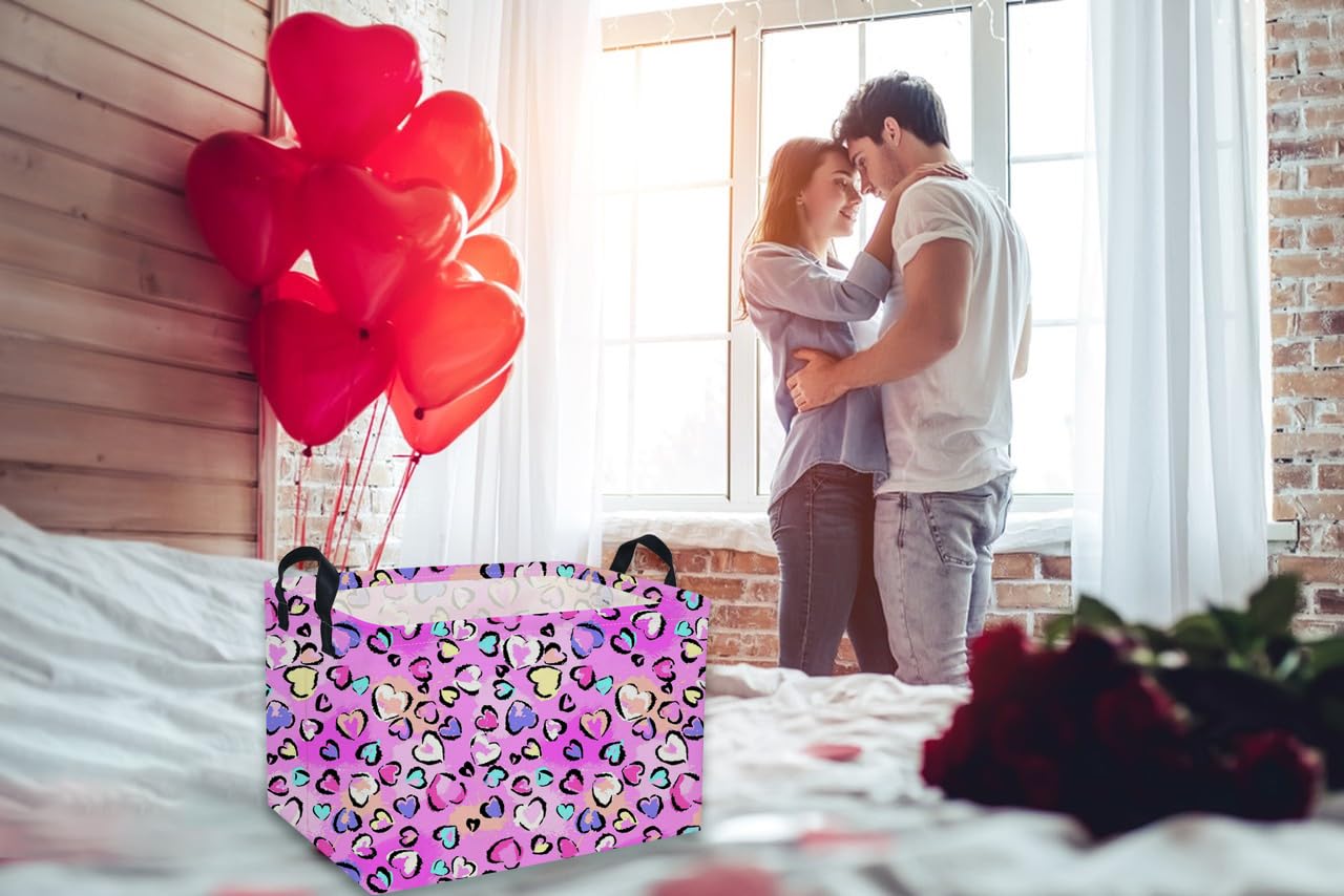 DDBASKET rectangular pink heart basket, folded flat, space-saving for small rooms.