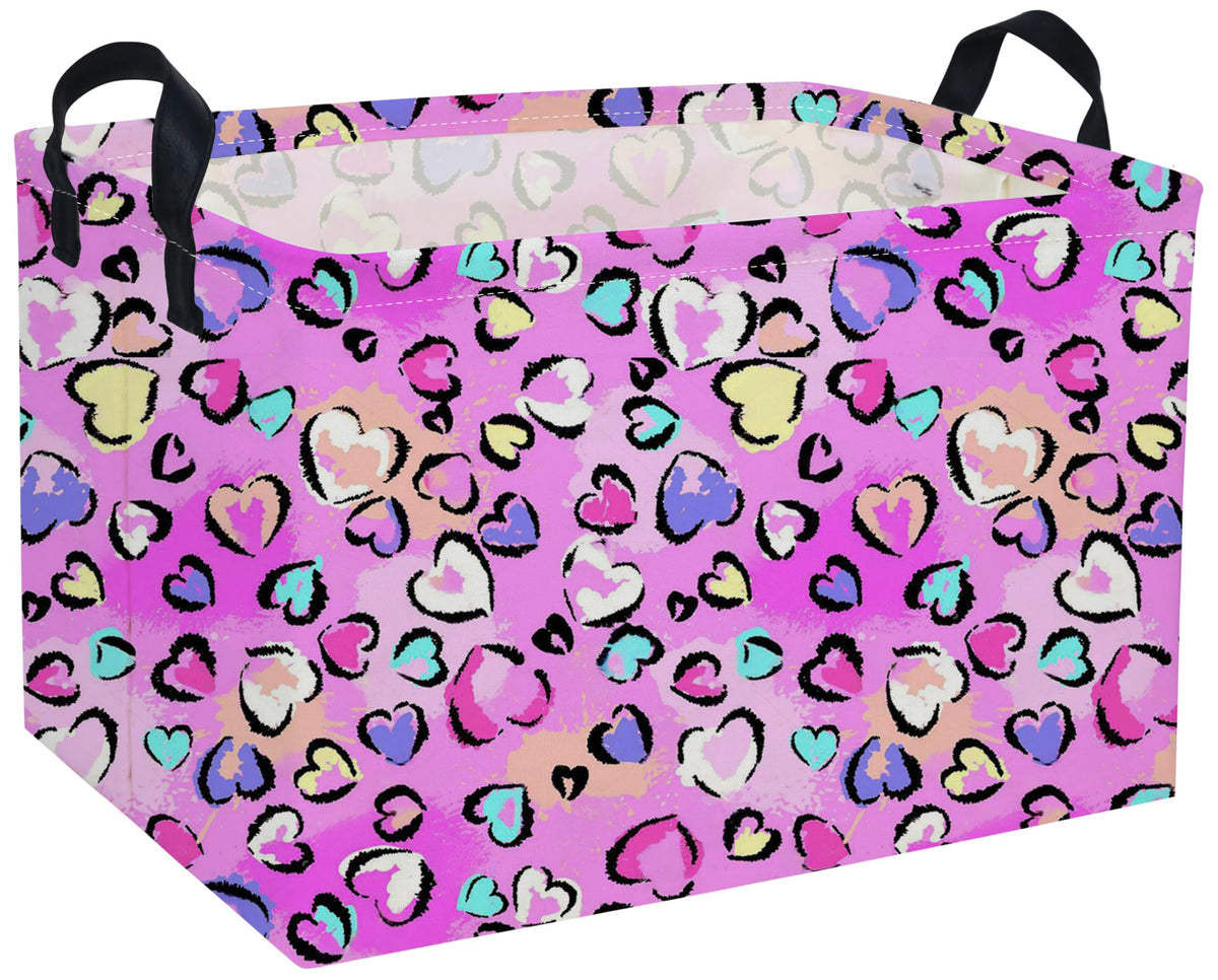 DDBASKET rectangular pink heart basket, front view, great for toy storage.
