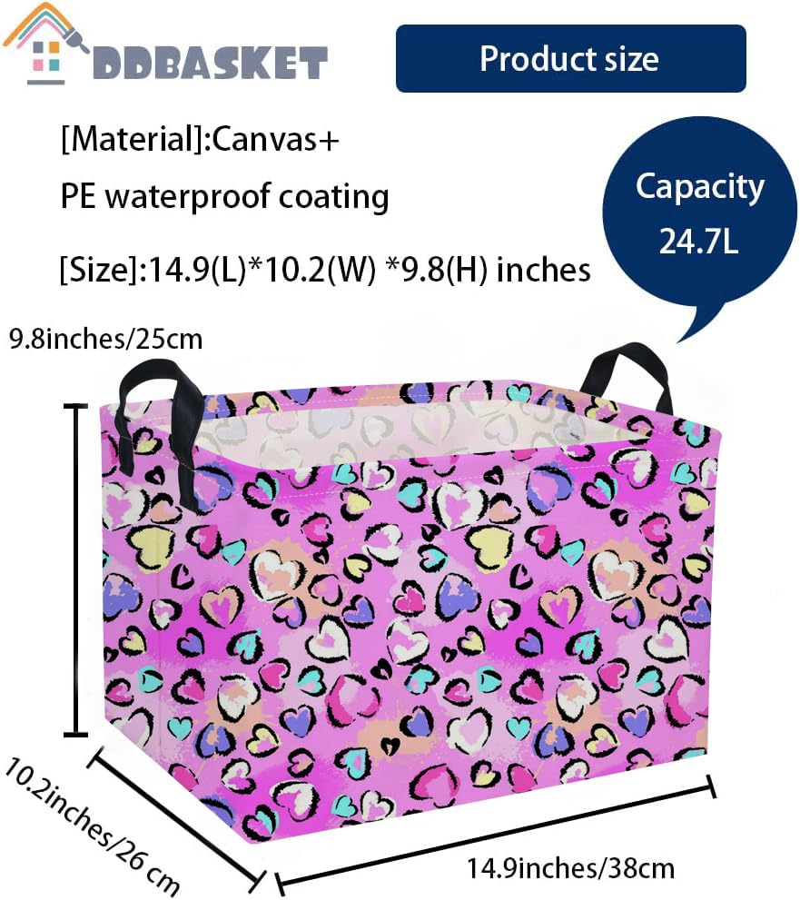 DDBASKET rectangular pink heart basket, side view, lightweight and portable.