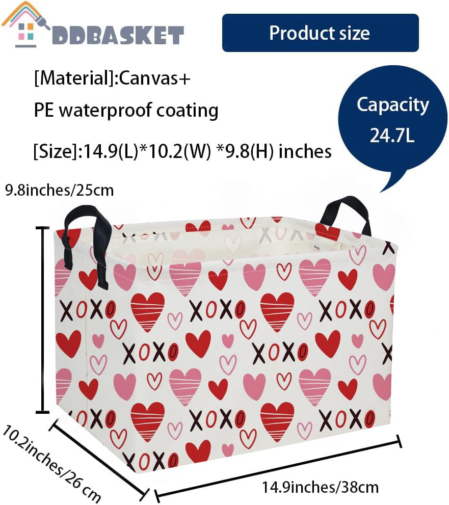 DDBASKET XO heart toy storage basket on a shelf for easy cleanup.
