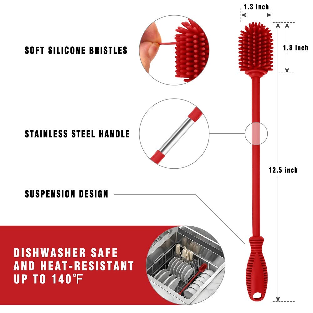 ddLUCK silicone bottle cleaning brush reaches narrow mouths with ease