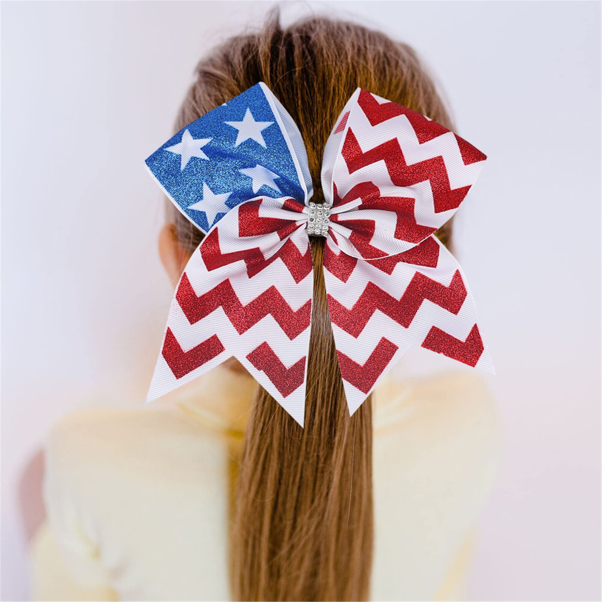 DDNFO red white blue hair bow ideal for patriotic parties and daily wear.