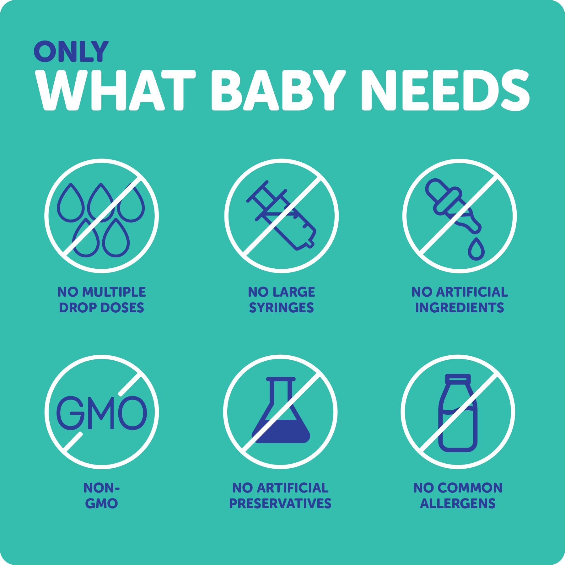 Ddrops Baby Probiotic allergen-free badge signals safe, sugar-free drops.