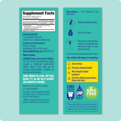 Ddrops Baby Probiotic bottle label highlights ingredients and safety features.