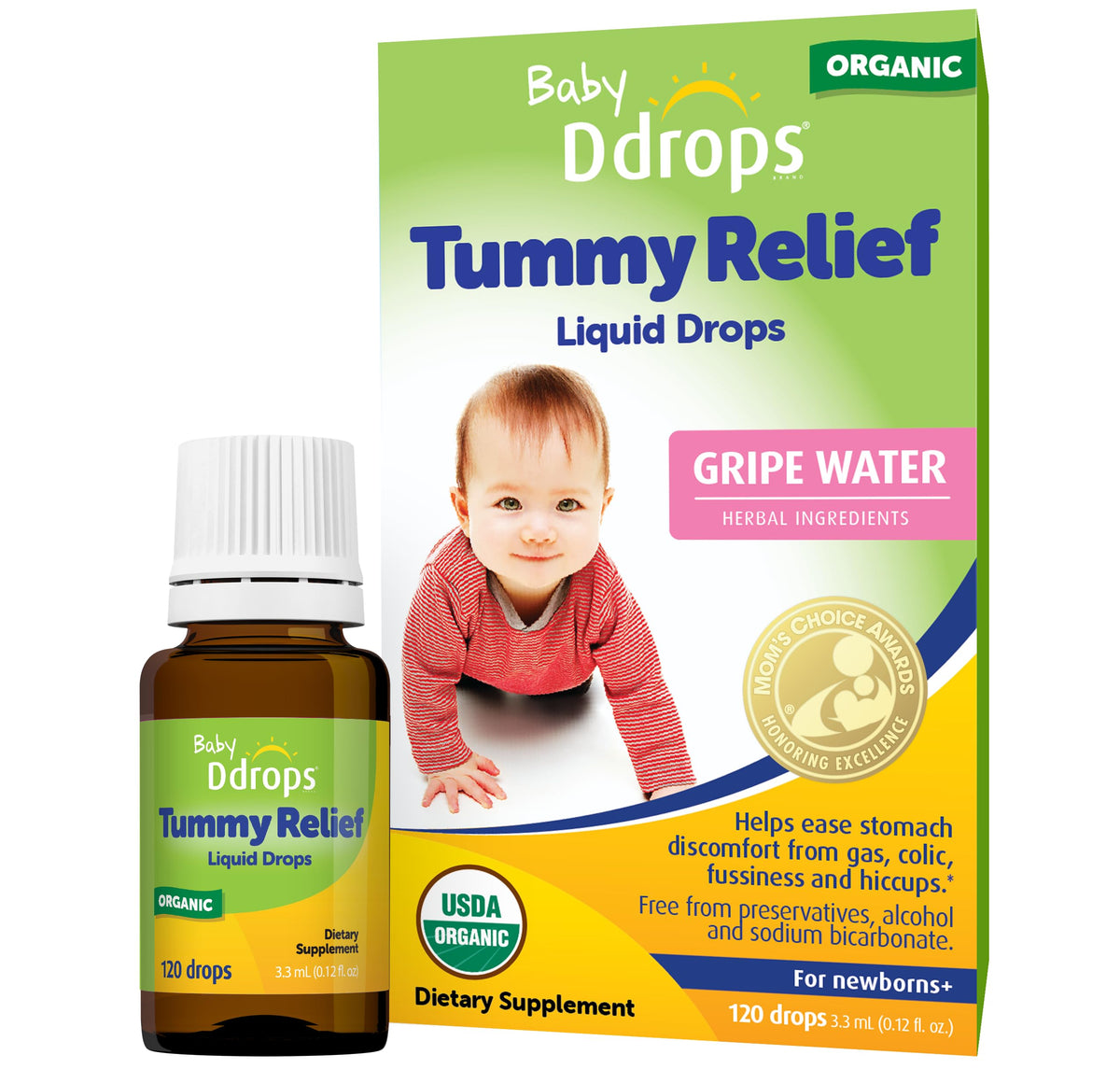 Ddrops Baby Tummy Relief bottle shows easy drop format for quick, mess-free use.