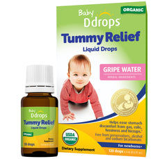 Ddrops Baby Tummy Relief bottle shows easy drop format for quick, mess-free use.