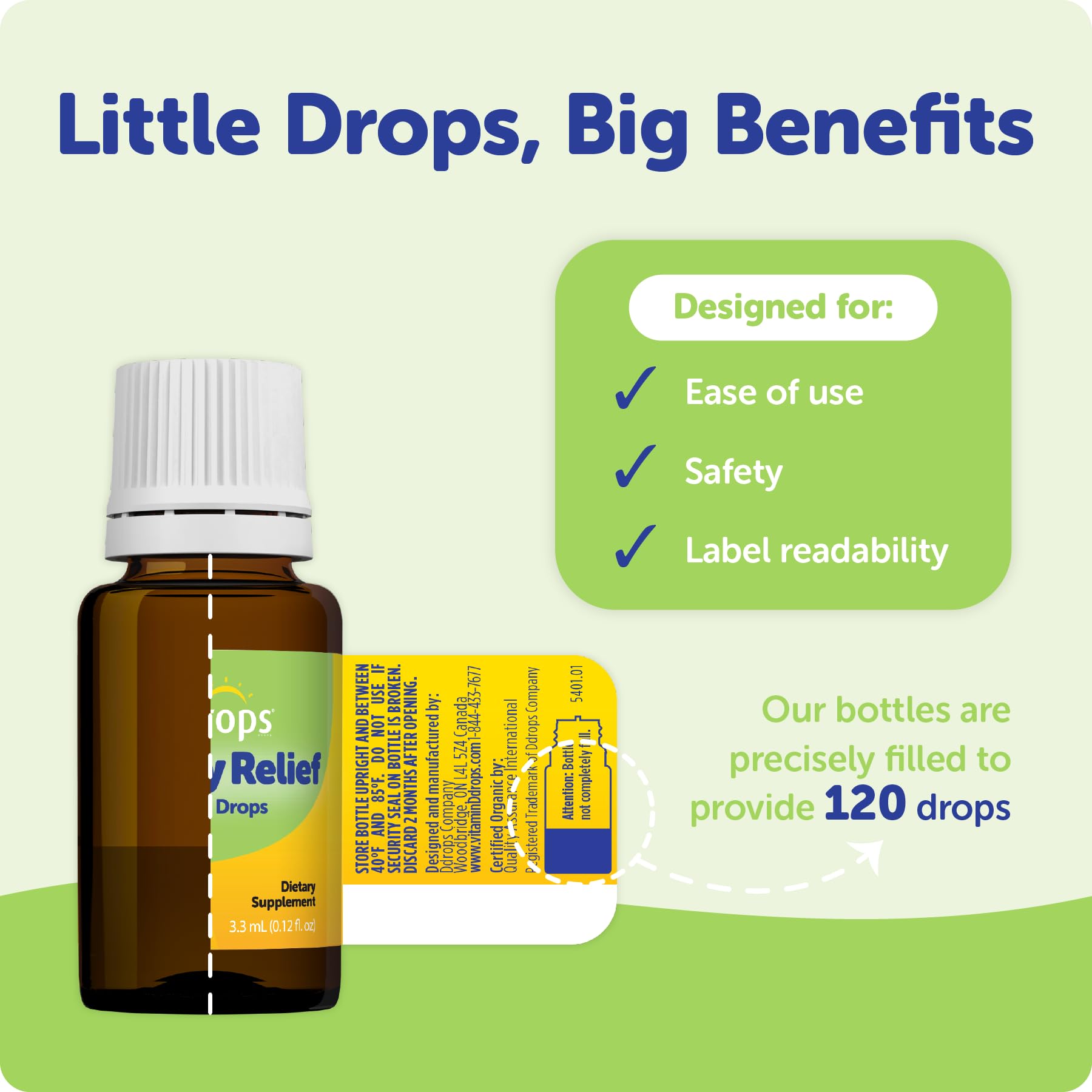 Ddrops Baby Tummy Relief one-drop format helps calm fussiness with minimal effort.